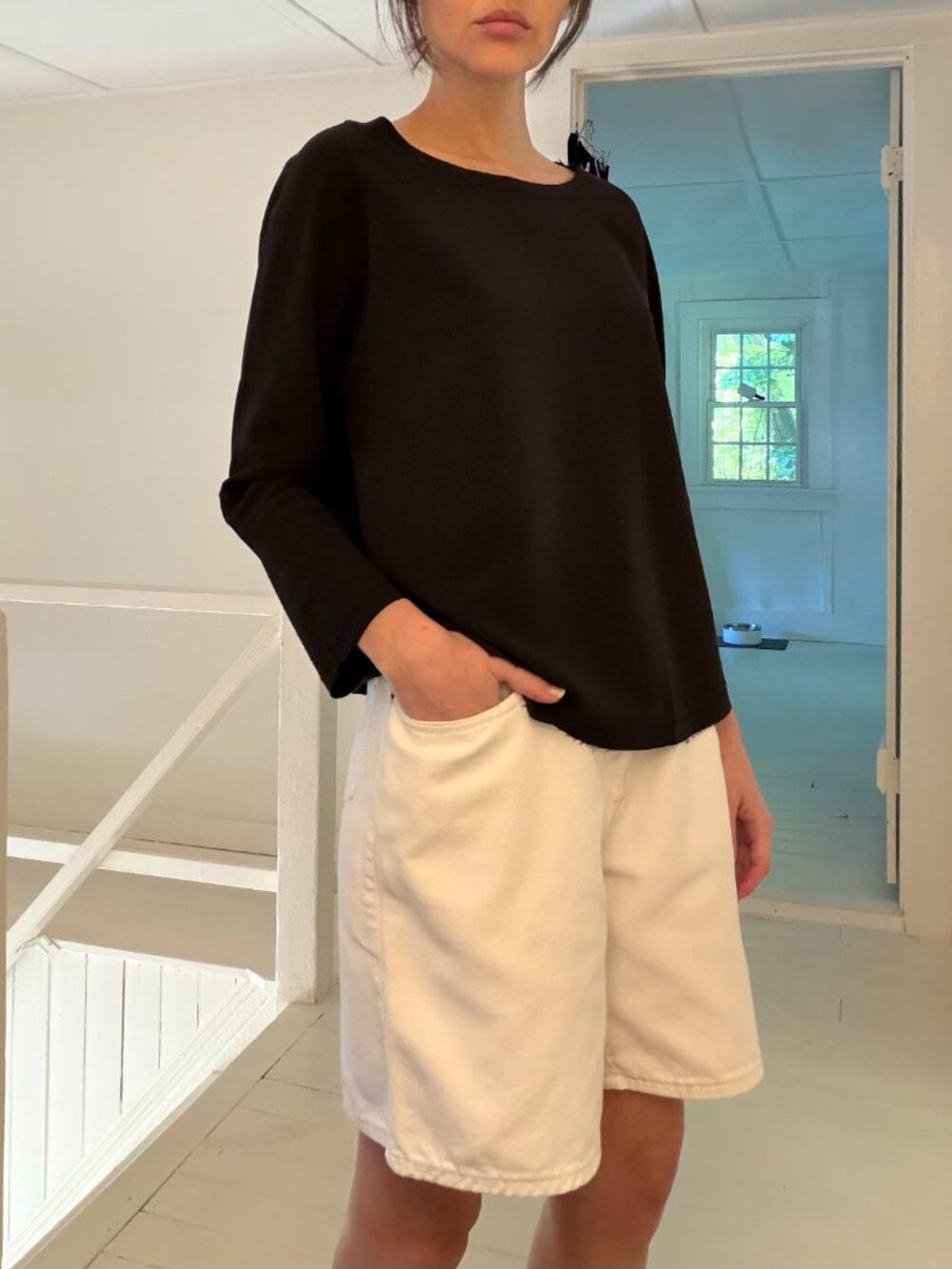 BB Dakota Ponte Boat Neck Long Sleeve Top NWOT Black Size M Retail $68